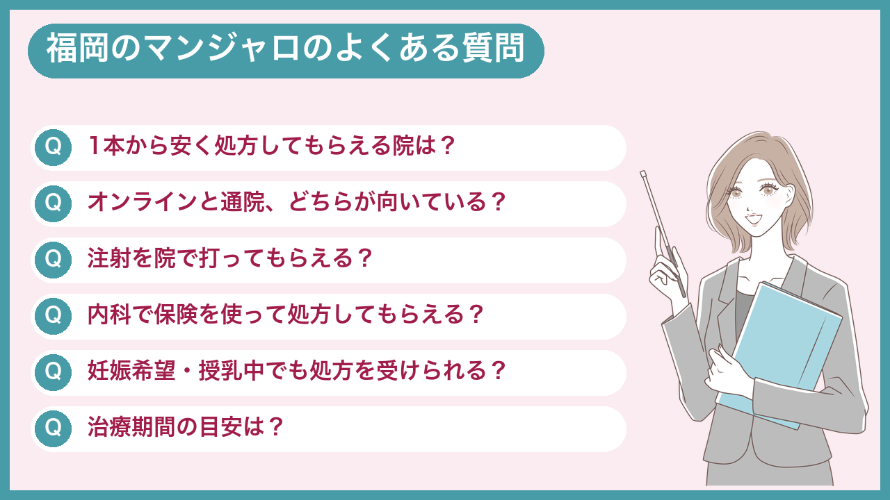 福岡でマンジャロのクリニックを探している人によくある質問