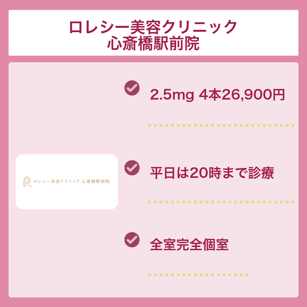ロレシー美容クリニック心斎橋駅前院のマンジャロ料金と診療時間