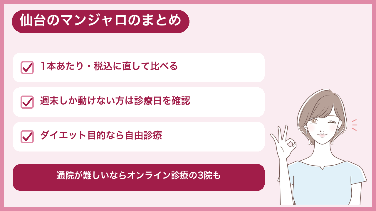 仙台でマンジャロのクリニックを選ぶポイントのまとめ