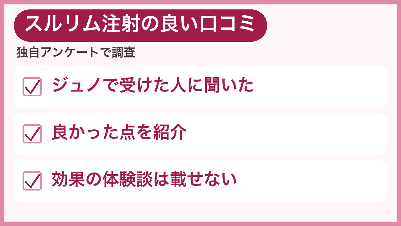 スルリム注射の評判｜良い口コミを独自アンケート調査