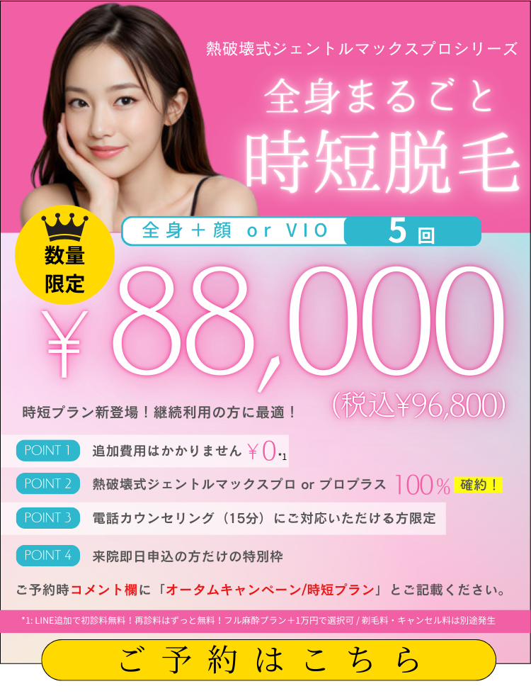 美容皮膚科アイエスクリニック 熱破壊式ジェントルマックスプロ 全身+顔 or VIO 5回 88,000円(税込96,800円)